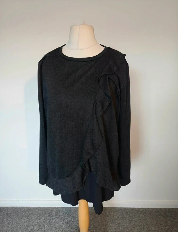 Blooming Marvellous Black Glitter Ruffle Maternity Nursing Jumper M Size 12-14