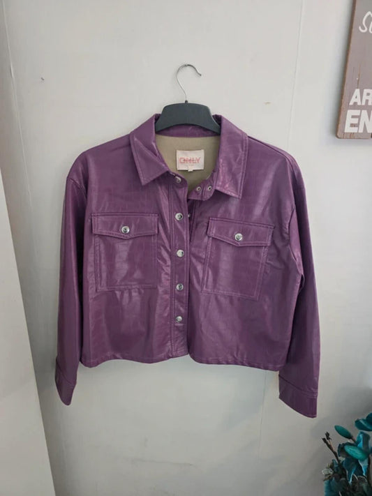ONLY Faux Leather Boxy Cropped Jacket Medium Size 12-14