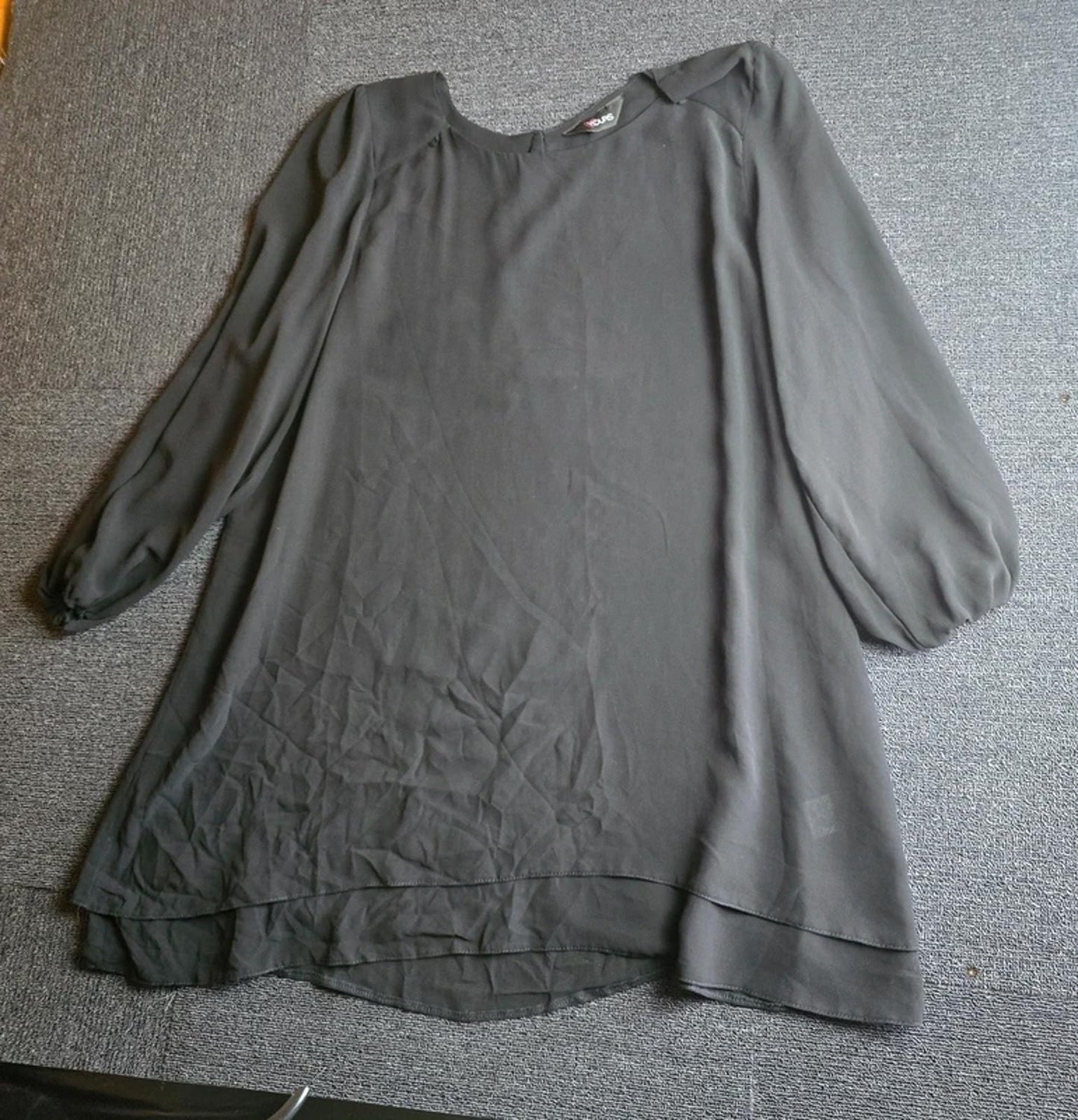 Yours Black Knee Length Dress UK Size 22 Layered Chiffon Long Sleeve Evening