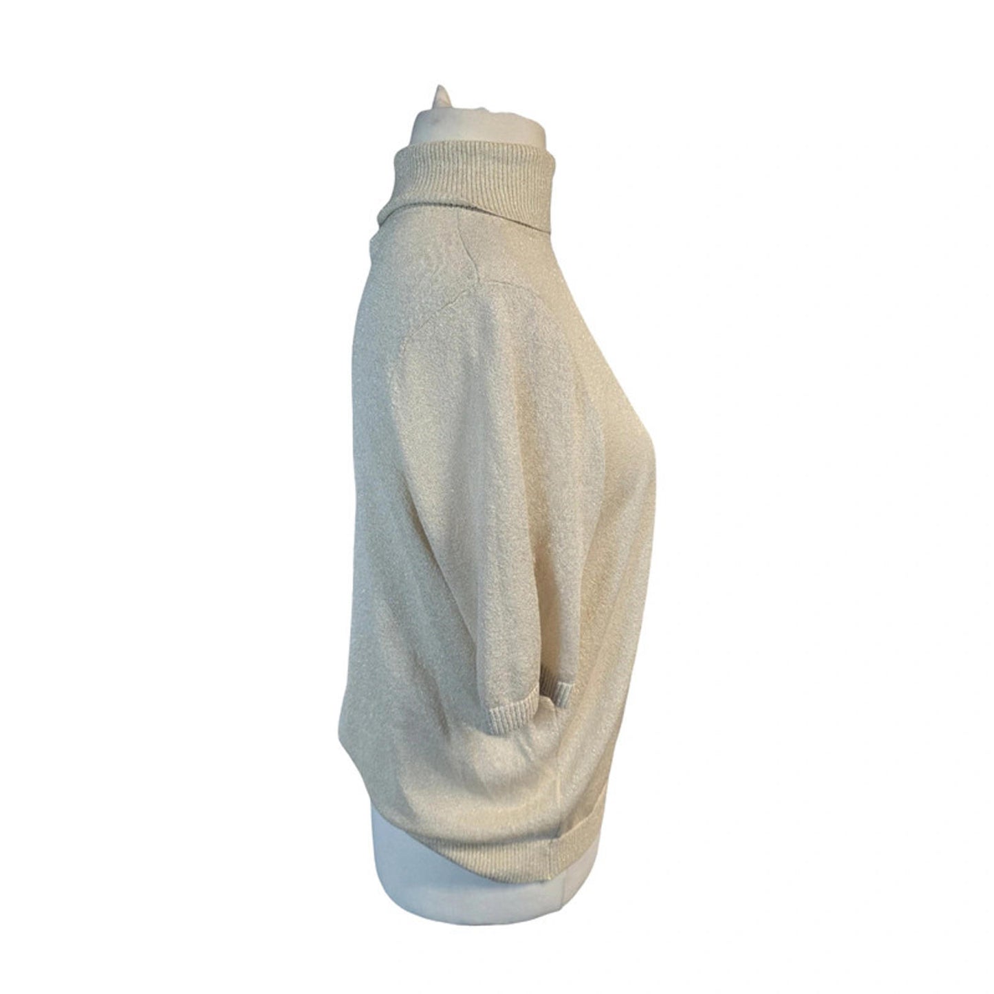 Marks & Spencer Gold Glitter Roll Neck Top Size 12/14 Lightweight 3/4 Sleeve