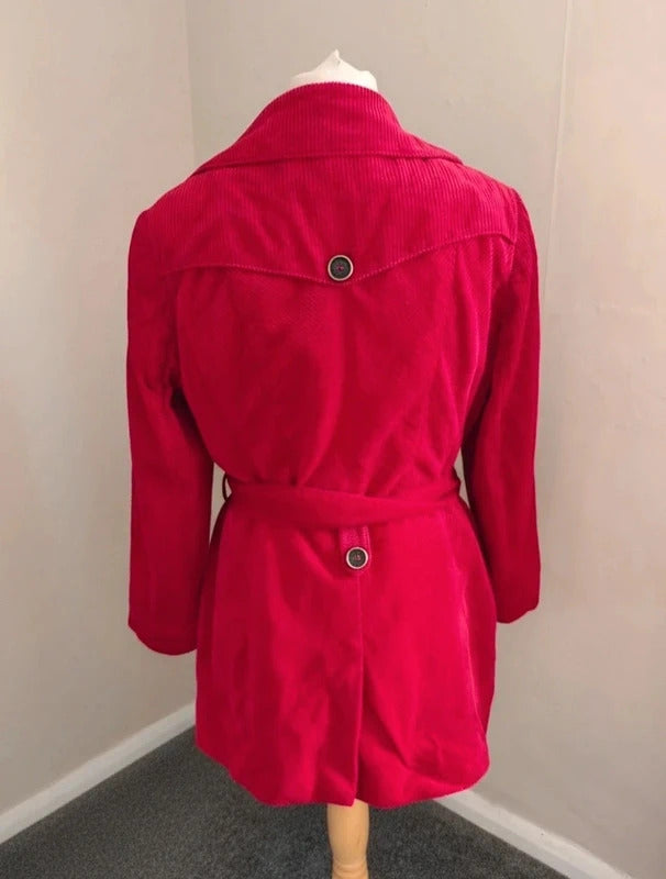 Per Una Marks & Spencer Red Corduroy Belted Jacket Size 16