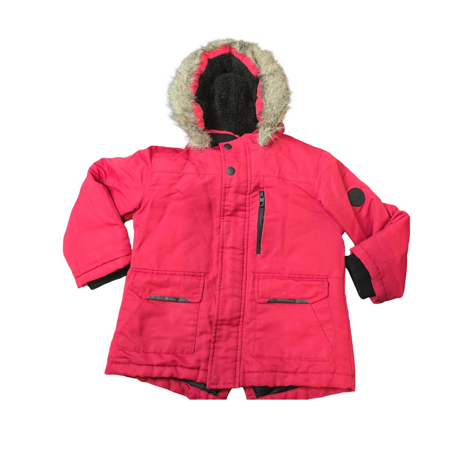 Primark Red Boys Winter Coat Hooded Faux Fur Fleece Lined 3–4 Years