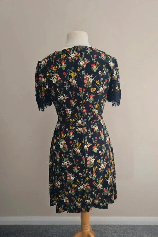 Oasis Black Floral Lace Detail Dress Size 10