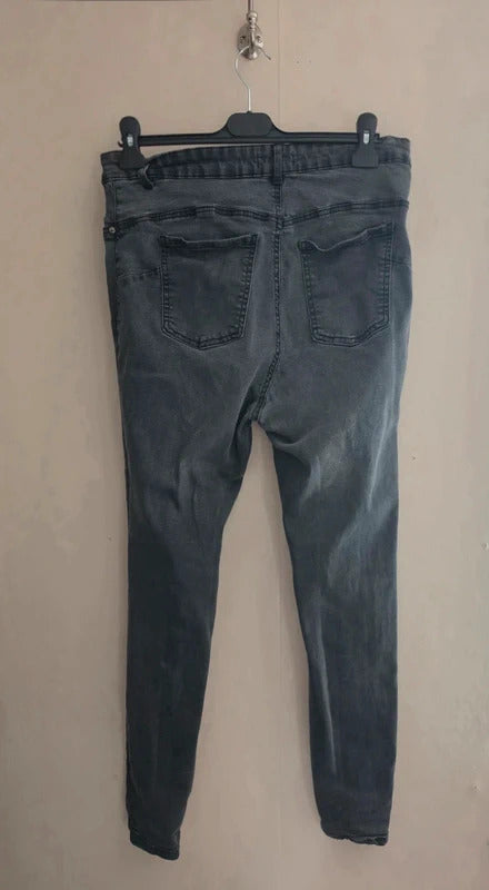 Primark Grey Black High Waisted Stretch Skinny Jeans Size UK 18 Better fit Size 16-18