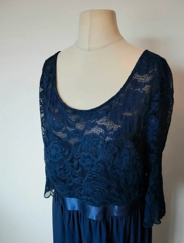 Ever Pretty Navy Blue Lace Maxi Formal Evening Dress Size 28