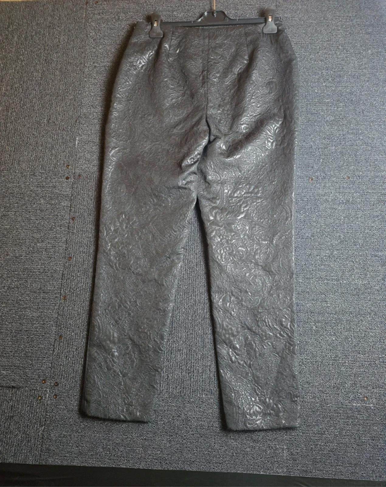 Autograph Black Patterned Slim Leg Trousers Size 10 High Waisted Smart Causal