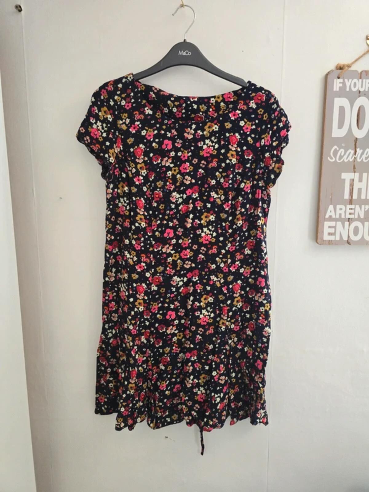 Debenhams Navy Multicoloured Viscose Tea Dress Size 10