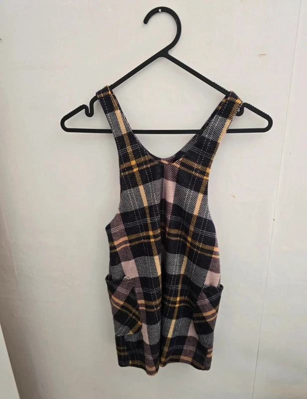 Nutmeg Girls Navy Pink and Yellow Checked Pinafore Dress Age 5-6years