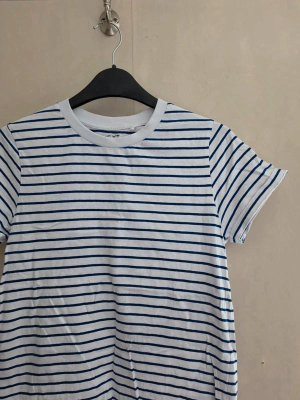 Next Boys White & Navy Striped Short Sleeve Cotton T-Shirt Age 10 Years