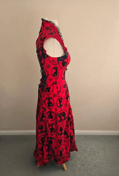 Jawbreaker Red & Black Gothic Cameo Silhouette Midi Dress Punk