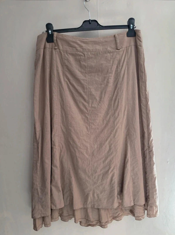 Steilmann Beige 100% Cotton Layered Flared Midi Skirt Zip Back W33" Size  14-16