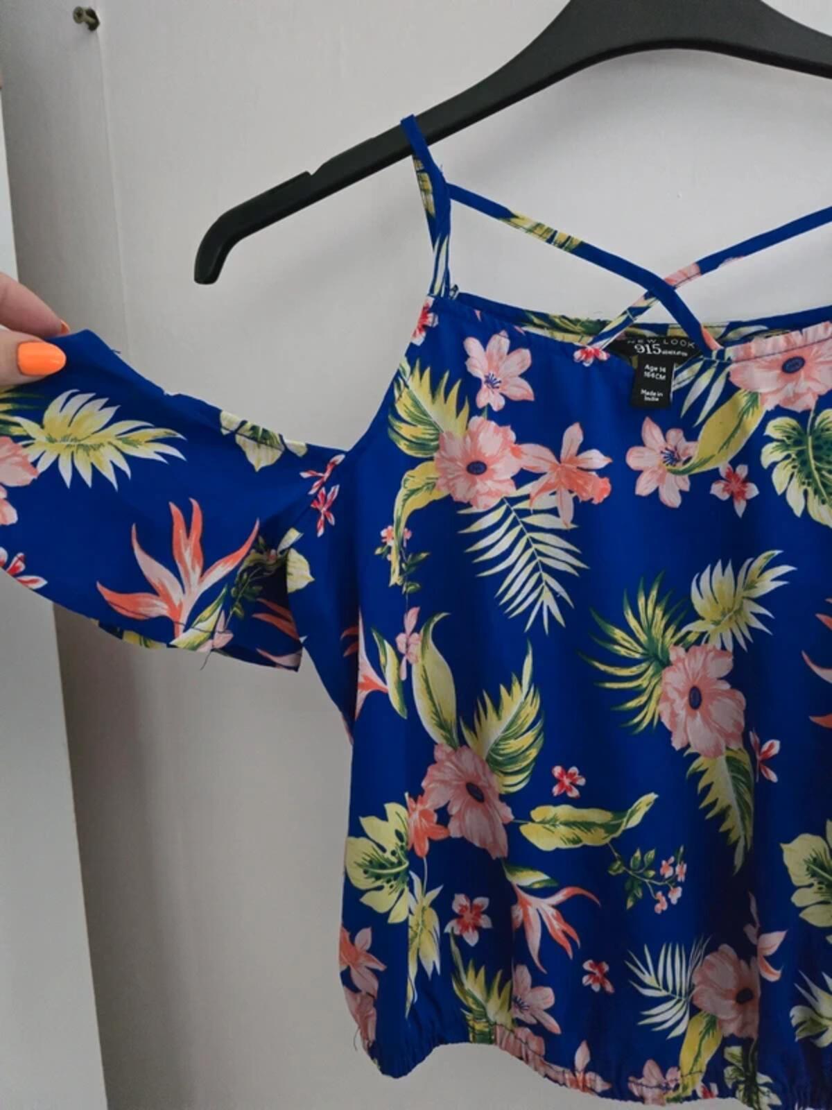 New Look Girls Blue & Pink Floral Off-The-Shoulder Top Age 14 Years