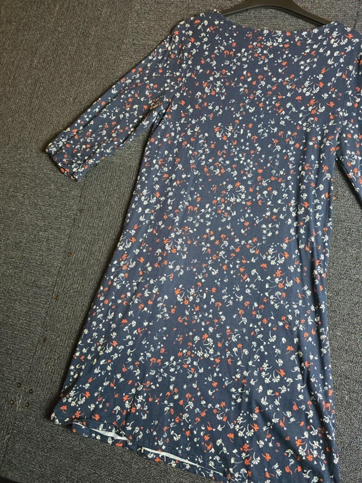 WoolOvers Navy Floral Knee Length Dress XS Size 6-8 Pockets Everyday