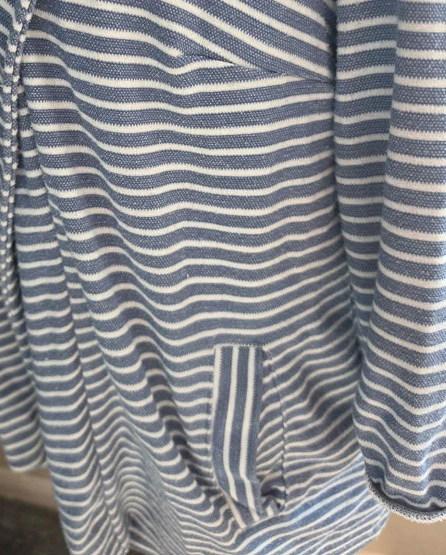 Tu Blue & White Striped Lightweight Open 3/4 Sleeve Relaxed Blazer Size 14