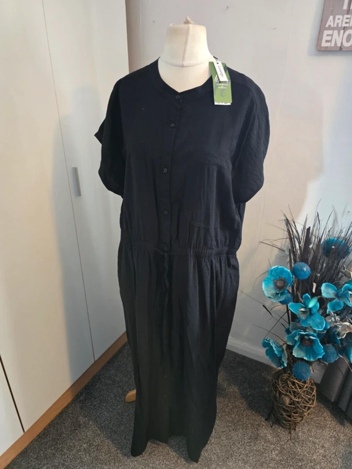 George Black Maxi Shirt Dress Size 22 NWT Short Sleeve Drawstring Waist Pockets