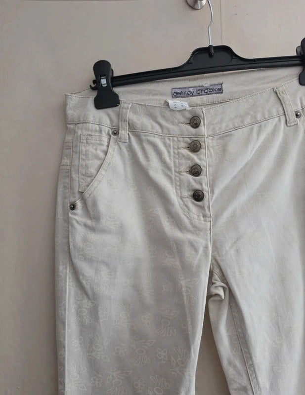 Ashley Brooke Off-White Floral Slim Leg Button Fly Jeans Size 10