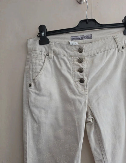 Ashley Brooke Off-White Floral Slim Leg Button Fly Jeans Size 10