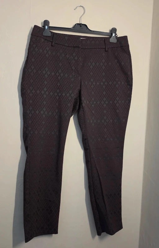 Monsoon Purple & Black Jacquard Patterned Slim Leg Trousers Size 14