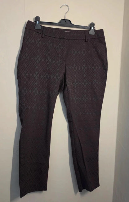 Monsoon Purple & Black Jacquard Patterned Slim Leg Trousers Size 14
