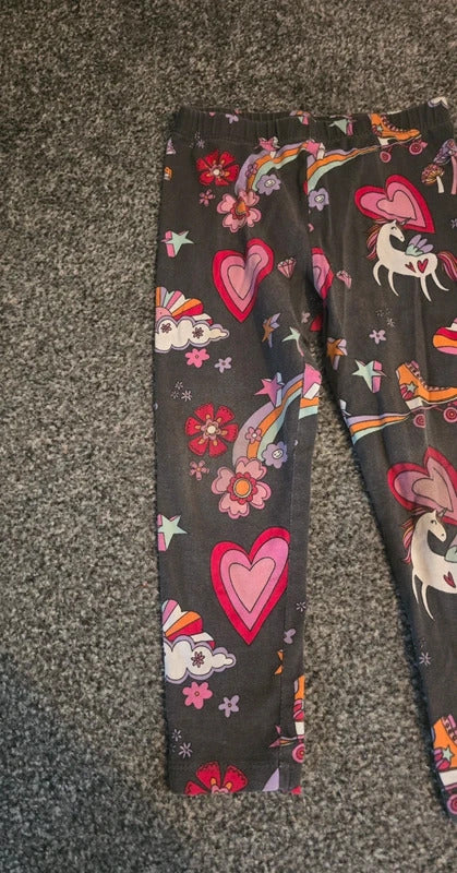 Tu Girls Black & Multicoloured Printed Stretch Cotton Leggings Size 4 Years