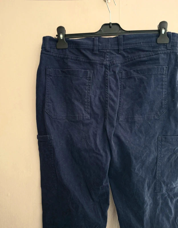 Tu Navy Blue High-Waisted Cropped Cargo Slim Leg Trousers Size 14