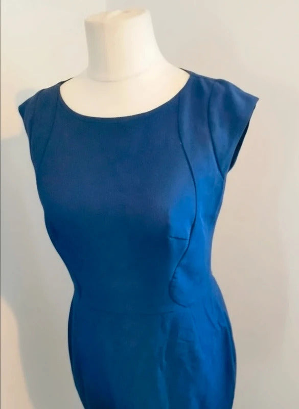 French Connection Women's Blue Tailored Shift Dress Size 14 Smart Workwear