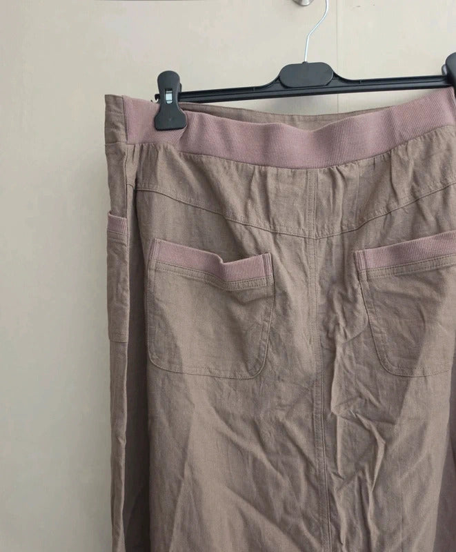 Damart Beige Linen Blend Knee Length Drawstring Skirt Size 20