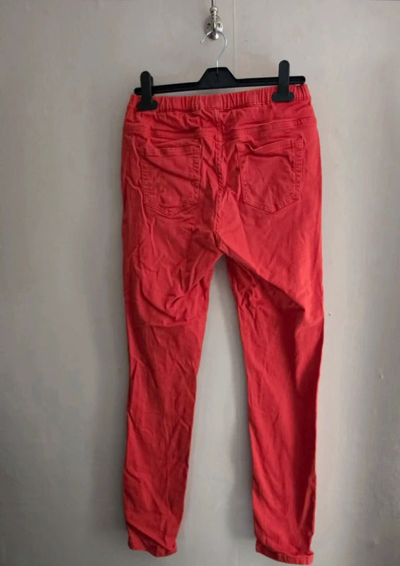 White Stuff Coral Orange Mid Rise Elasticated Skinny Jeggings Size 10 Regular