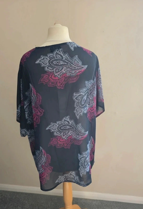 Originals Navy & Pink Patterned Sheer Open Beach Cover-Up M Size 14-16