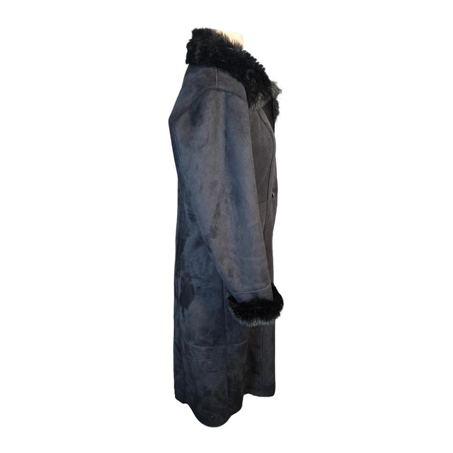 Dennis by Dennis Basso Long Winter Coat Black Size M Faux Fur Trim NEW