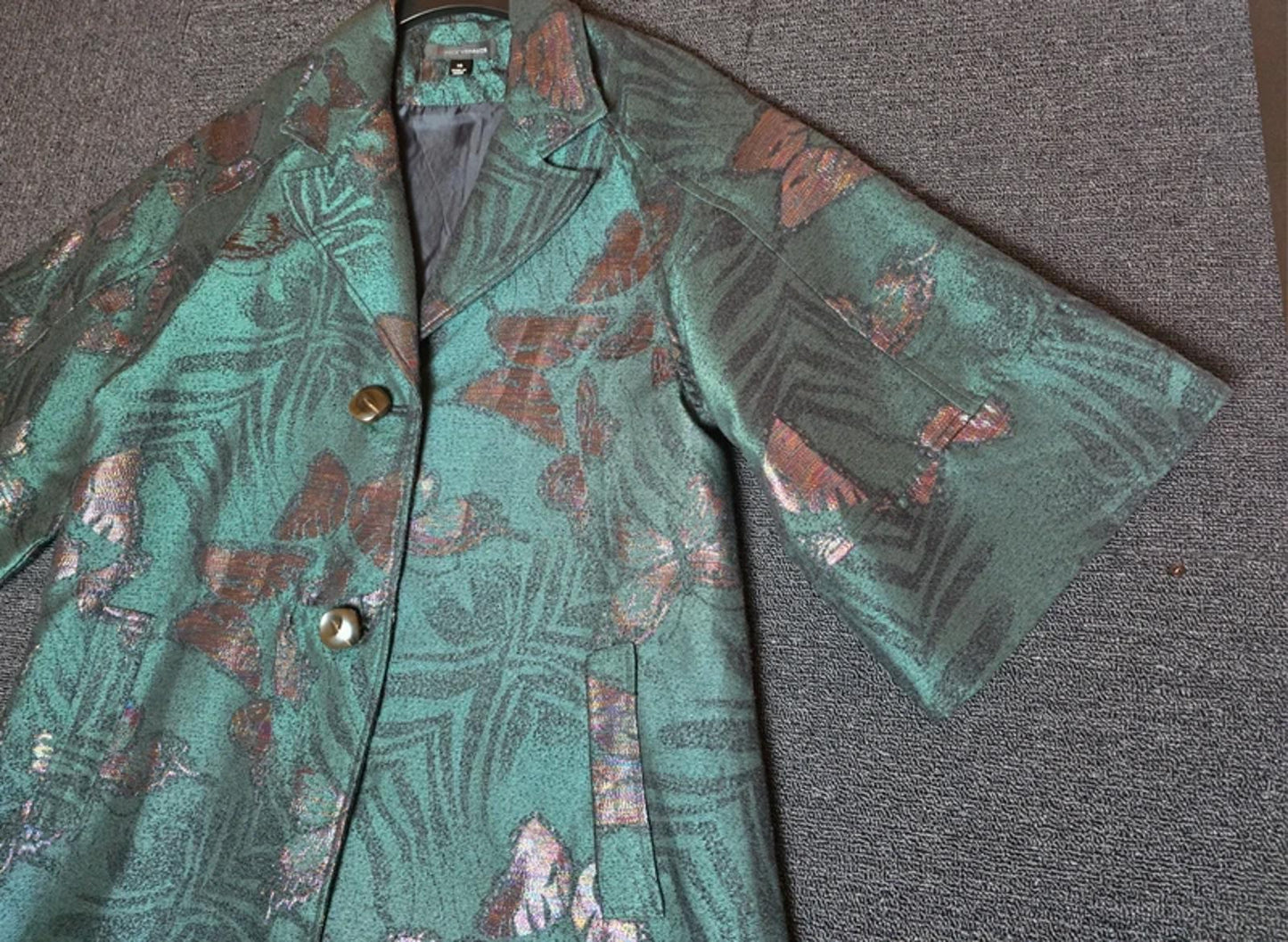 Nick Verreos green metallic multicoloured swing jacket Butterfly design XS 10-12
