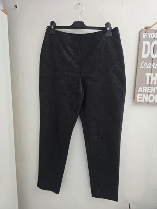 Autograph by Marks & Spencer Black Patterned Slim Trousers - Size 10