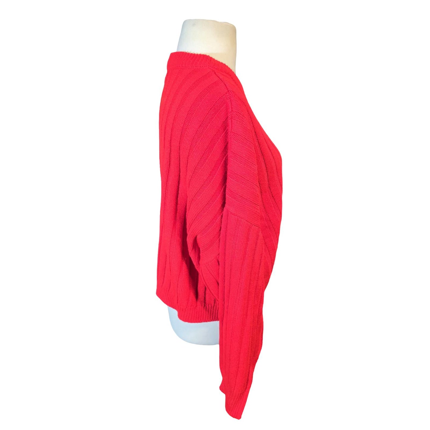 Topshop Red Oversized Ribbed Knit Jumper – V Neck – Size 16