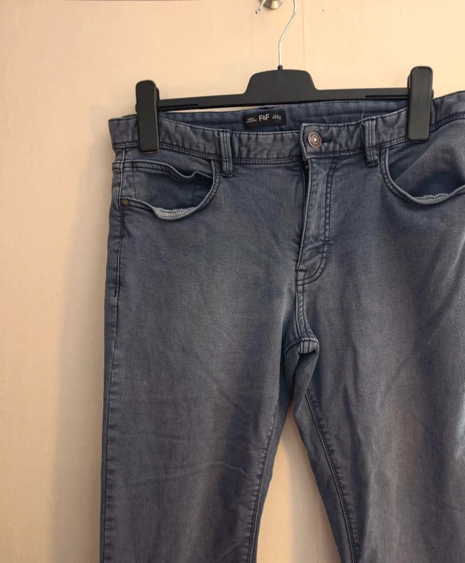 F&F Men's Bluey Grey Slim Leg Cotton Blend Denim Jeans W34 L32