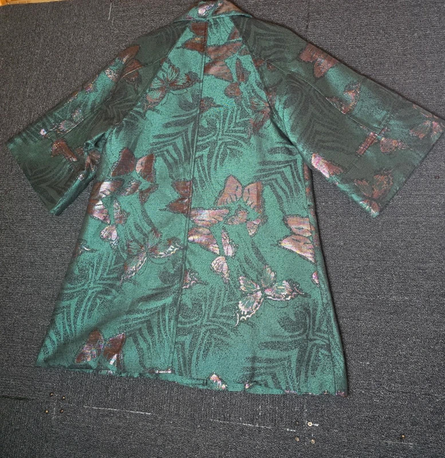 Nick Verreos green metallic multicoloured swing jacket Butterfly design XS 10-12