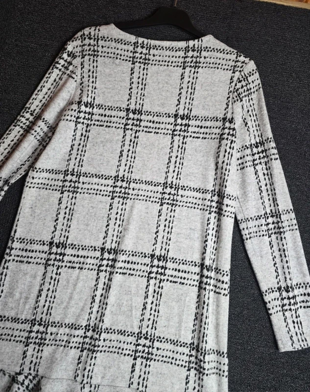 Next Dress Grey Black Check Size 12 Knee Length Work