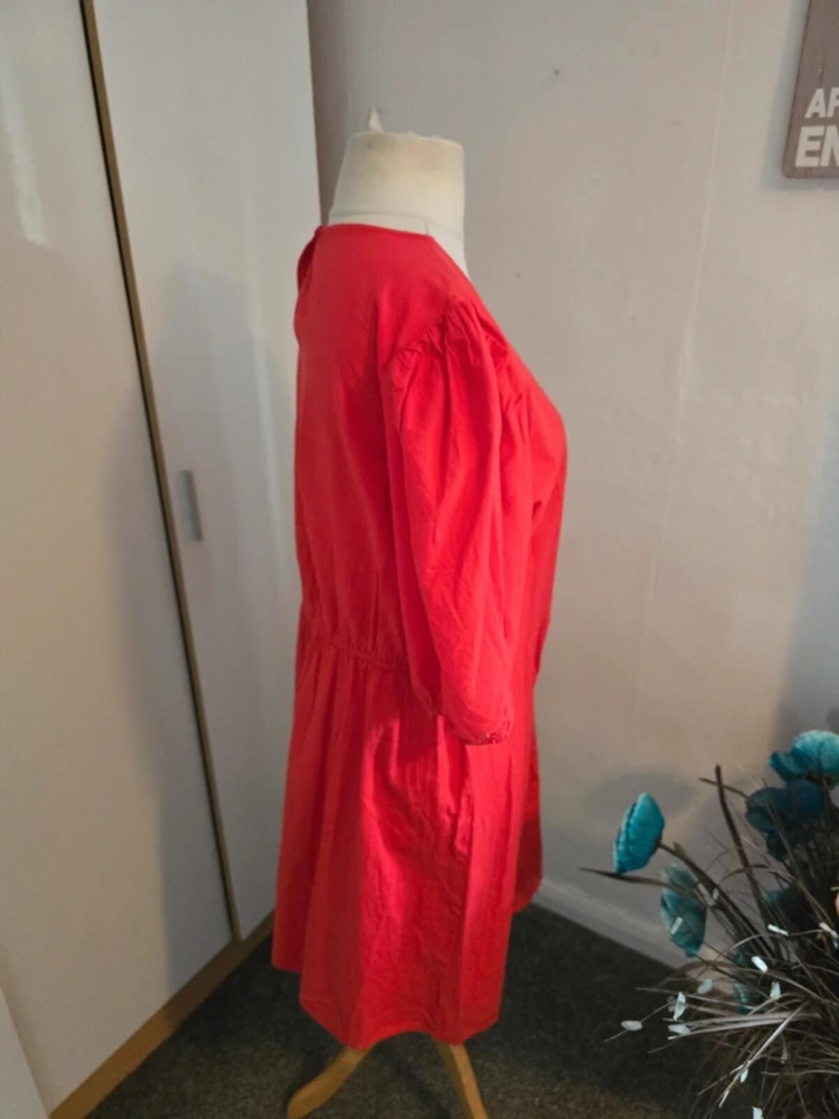 Primark Red Cotton Linen Blend Cut Out Dress Size 20 NWT