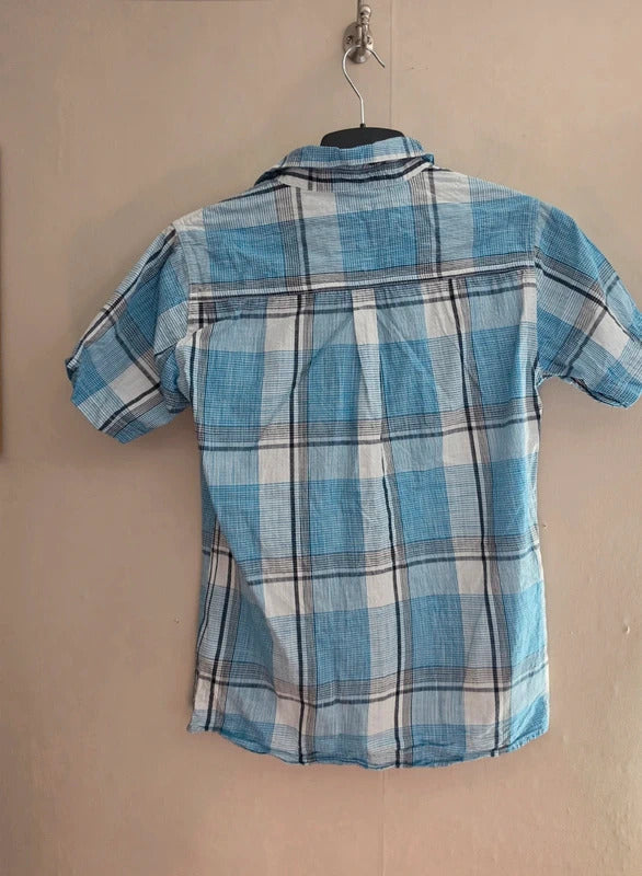 Weird Fish Men's Blue Checked Short Sleeve Cotton Shirt Size Small