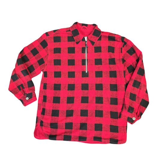 Chaps Ralph Lauren Fleece Jumper Red Black Check Size L Vintage Outdoor