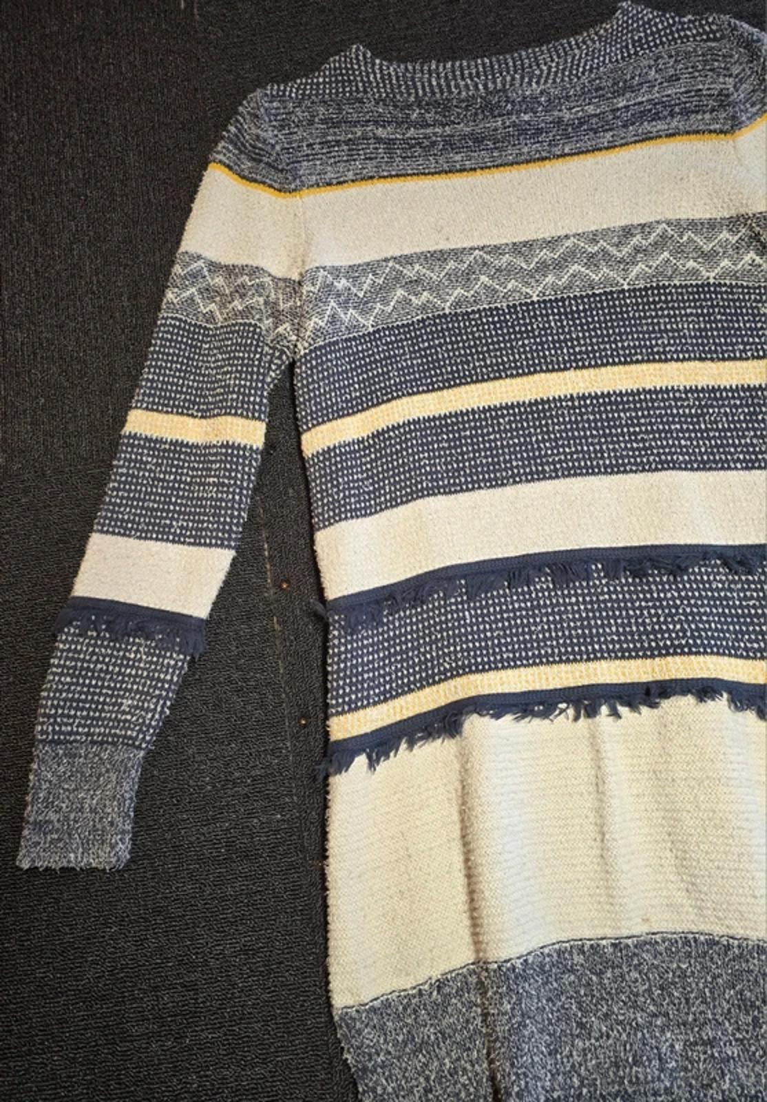 White Stuff Jumper Dress Navy & Cream Size 12 Textured Knit Longline