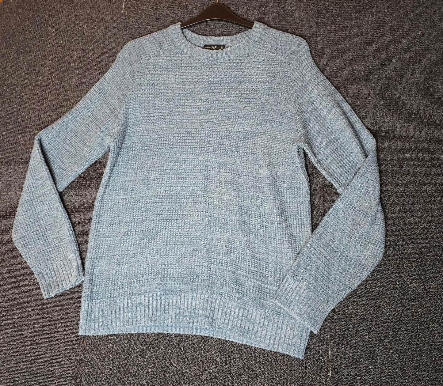 F&F Men's Blue Knitted Jumper Size Medium Cotton Blend Textured Knit