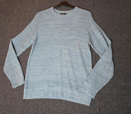 F&F Men's Blue Knitted Jumper Size Medium Cotton Blend Textured Knit