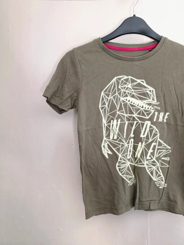 Tu Clothing Boys Khaki Olive Green Dinosaur Geometric T-Shirt Age 6 Years