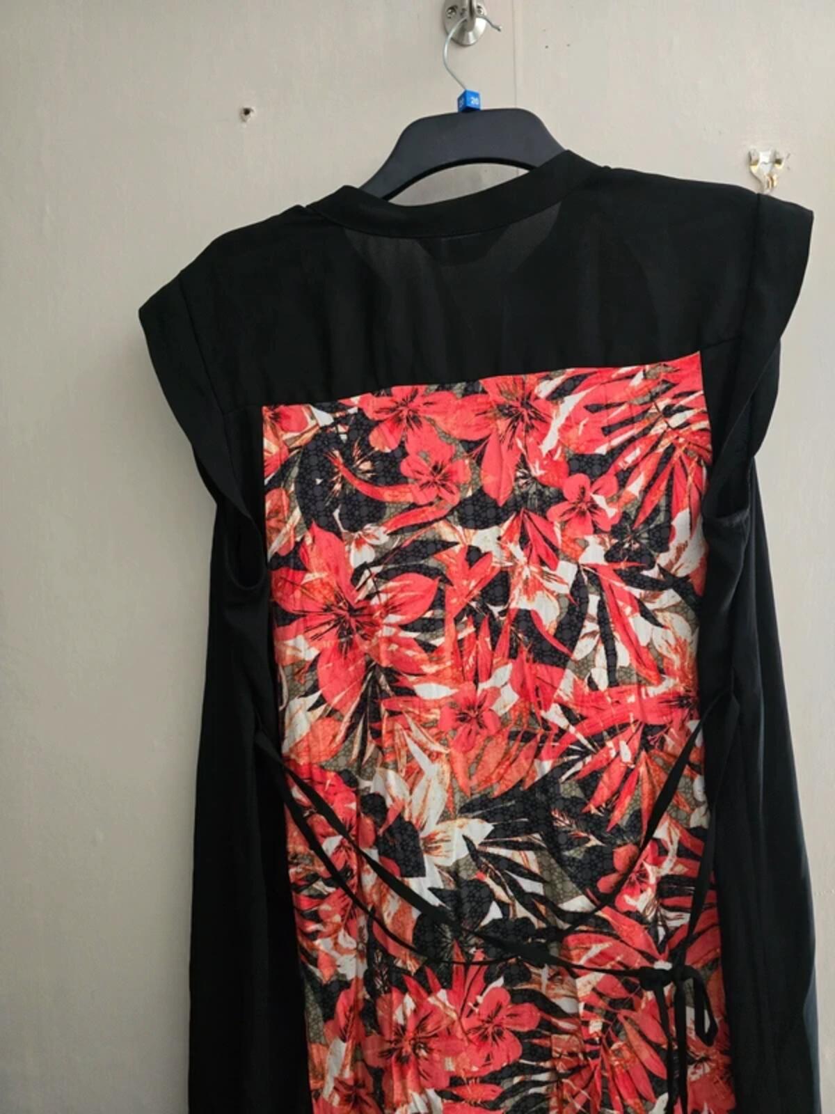 Yours Black & Red Floral Sheer Detail Dress – UK Size 18 (Label 22)