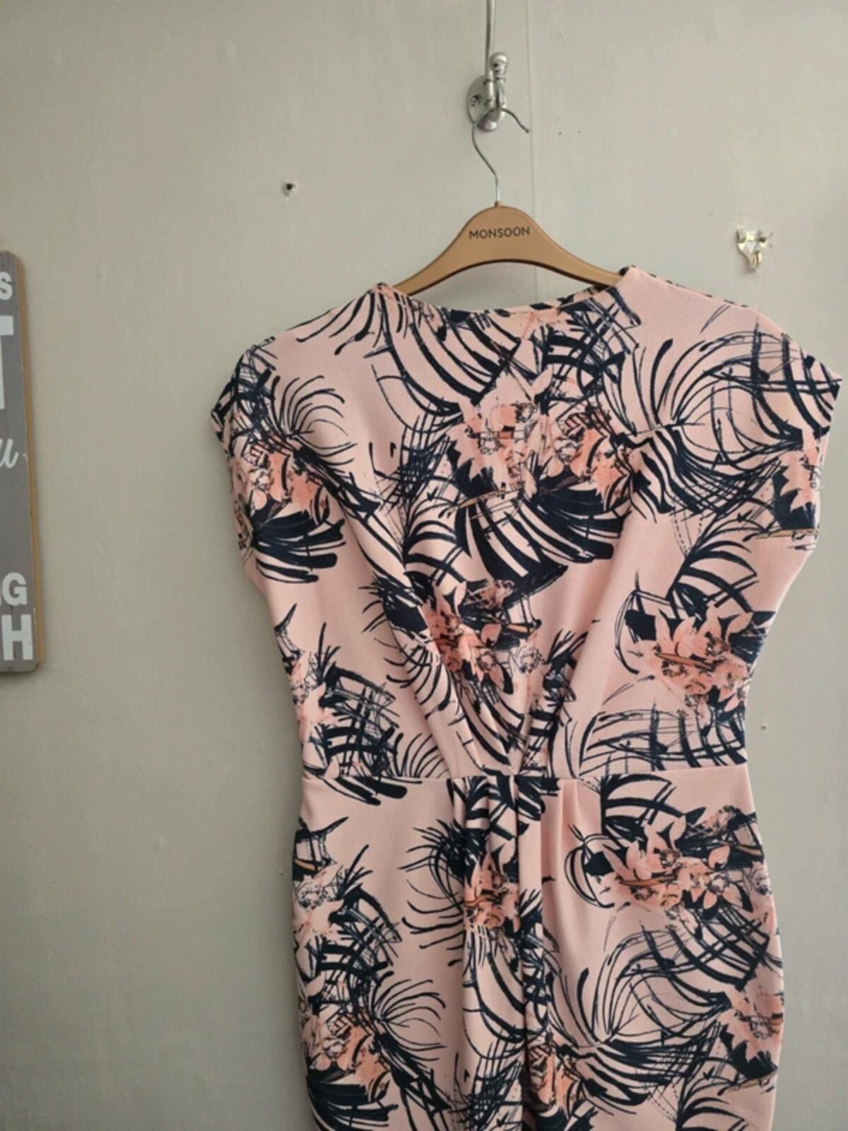 Next Light Pink & Black Floral Bodycon Dress – Size 12 – Knee Length