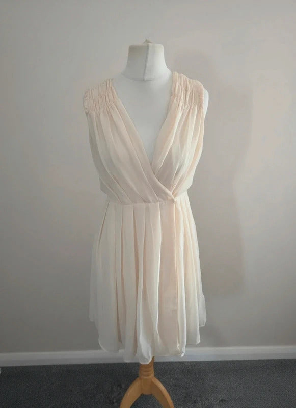 Sweewe Cream Pleated Sleeveless Mini Wrap Dress S/M (Size 8-10) NWT