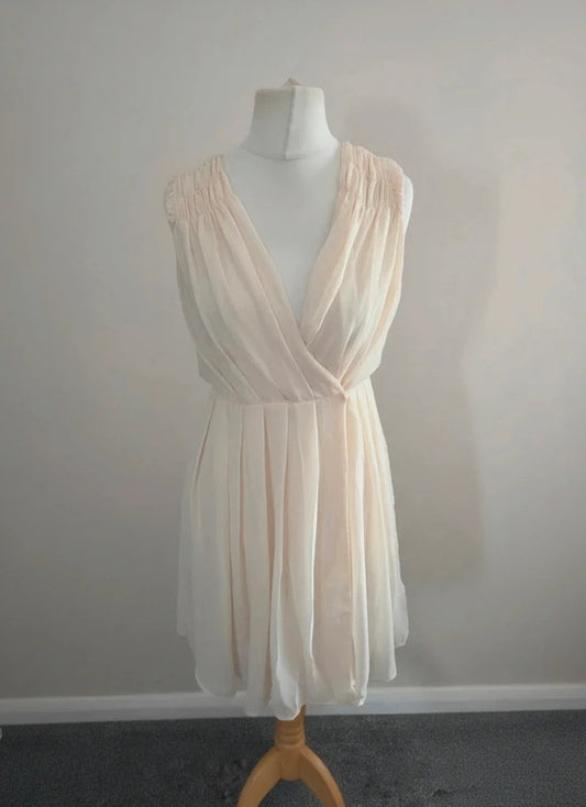 Sweewe Cream Pleated Sleeveless Mini Wrap Dress S/M (Size 8-10) NWT