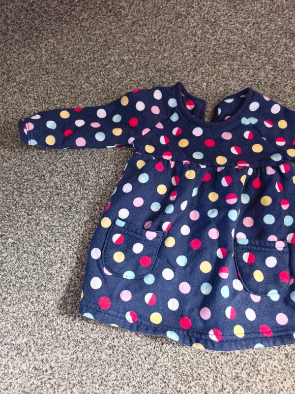 George Baby Girls Navy Colourful Polka Dot Long Sleeve Dress 3-6 Months