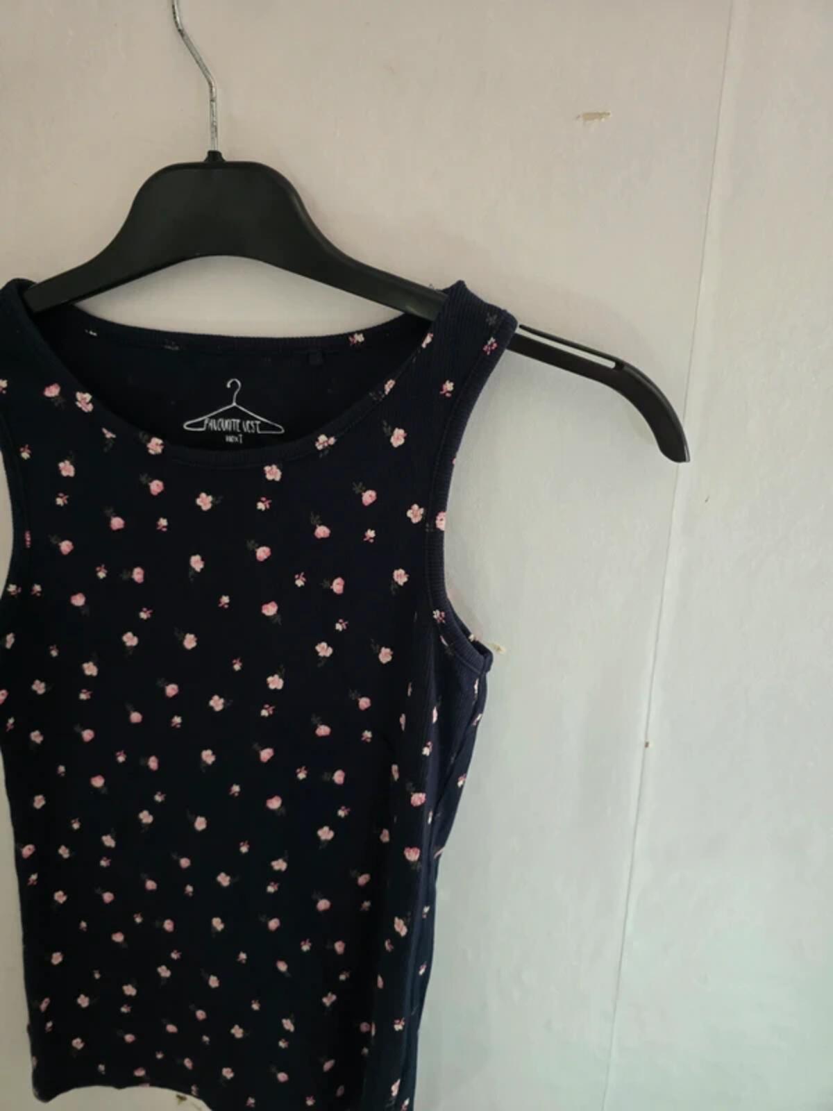Next Girls Navy & Pink Floral Vest Top Size Age 9 Years