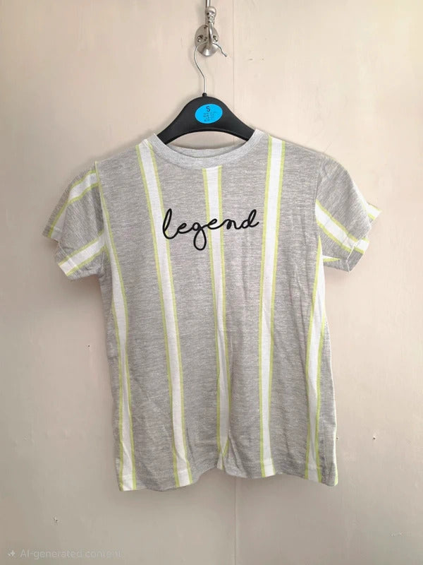 Urban Outlaws Boys Grey Marl Lime Green & White Striped "Legend" T-Shirt Age 6-7 Years